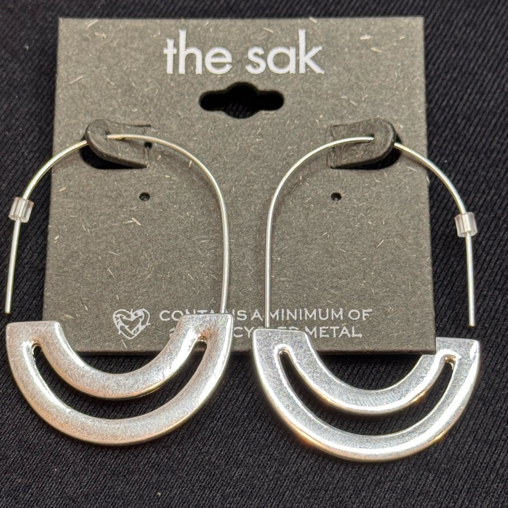 The Sak Silver Tone Open Hoop Earrings 2 inch approx